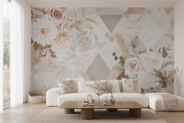 Carta da parati con fiori e triangoli Carta da parati con fiori e triangoli