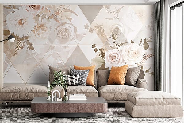 Carta da parati con fiori e triangoli Carta da parati con fiori e triangoli