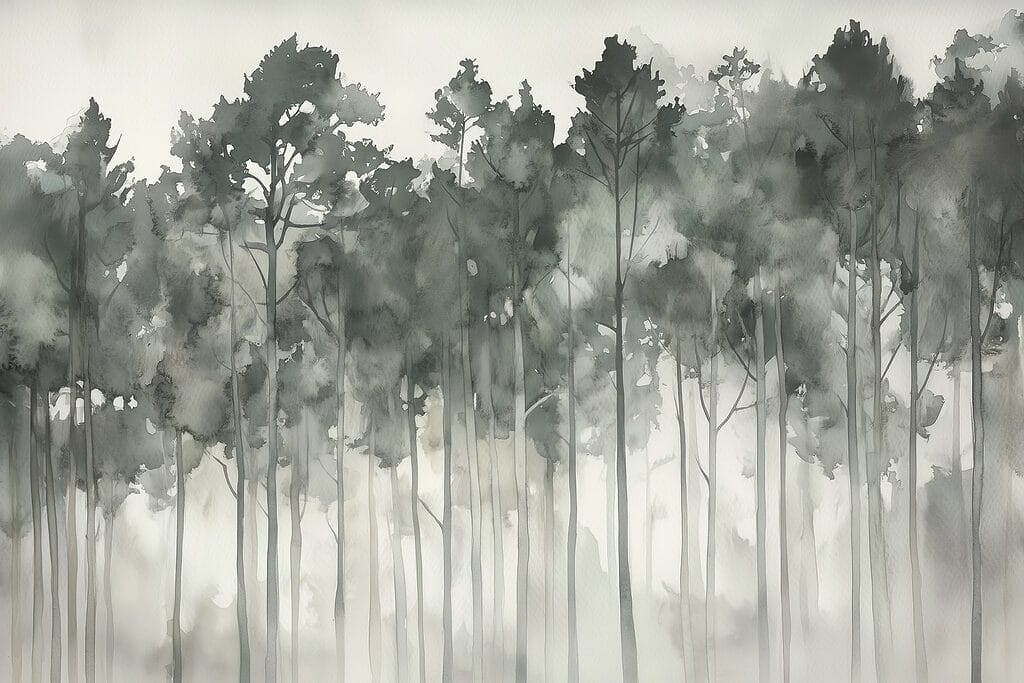 Gruppo di alberi nella nebbia Gruppo di alberi nella nebbia