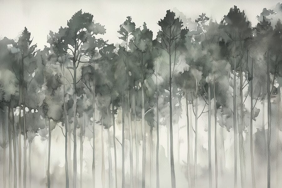 Gruppo di alberi nella nebbia