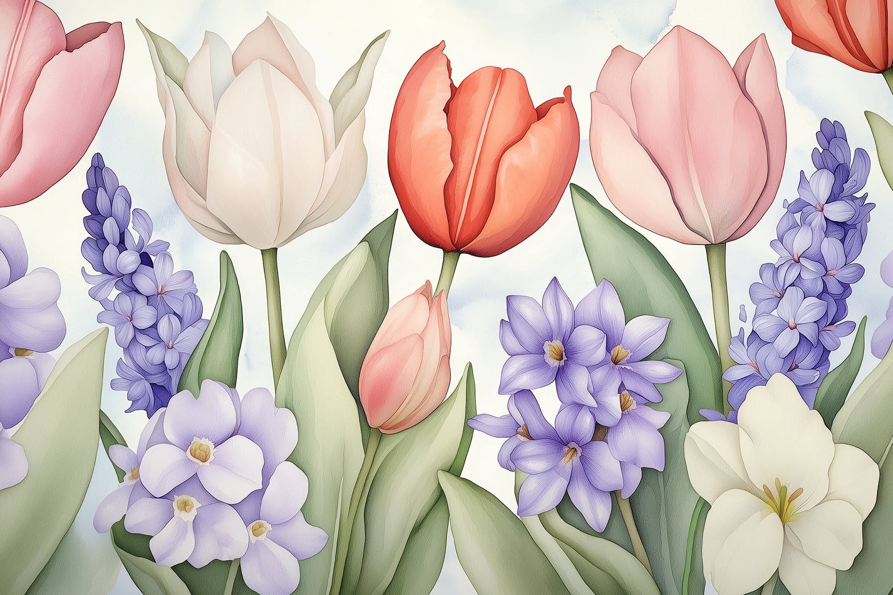 Group of flowers with leaves