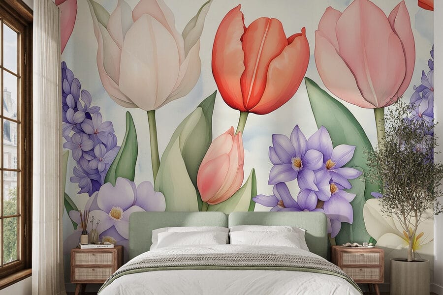 Gruppo di fiori con foglie