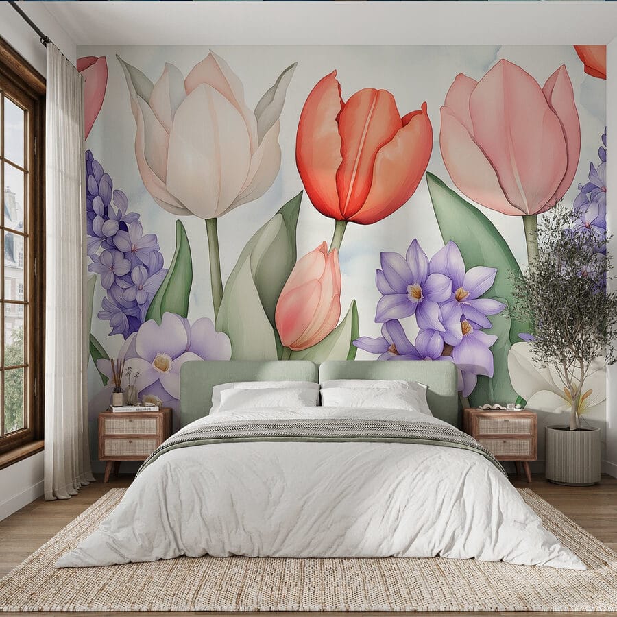 Gruppo di fiori con foglie