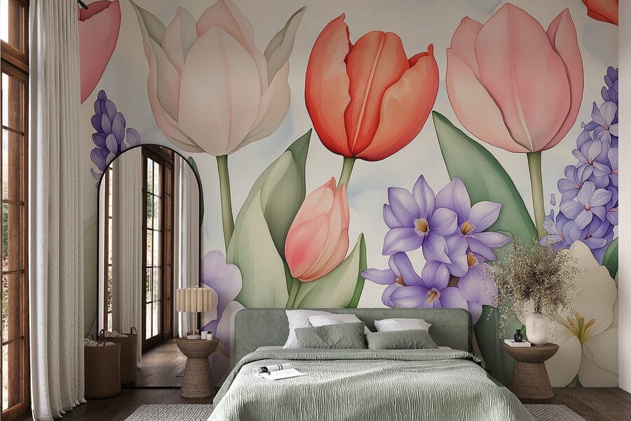 Gruppo di fiori con foglie