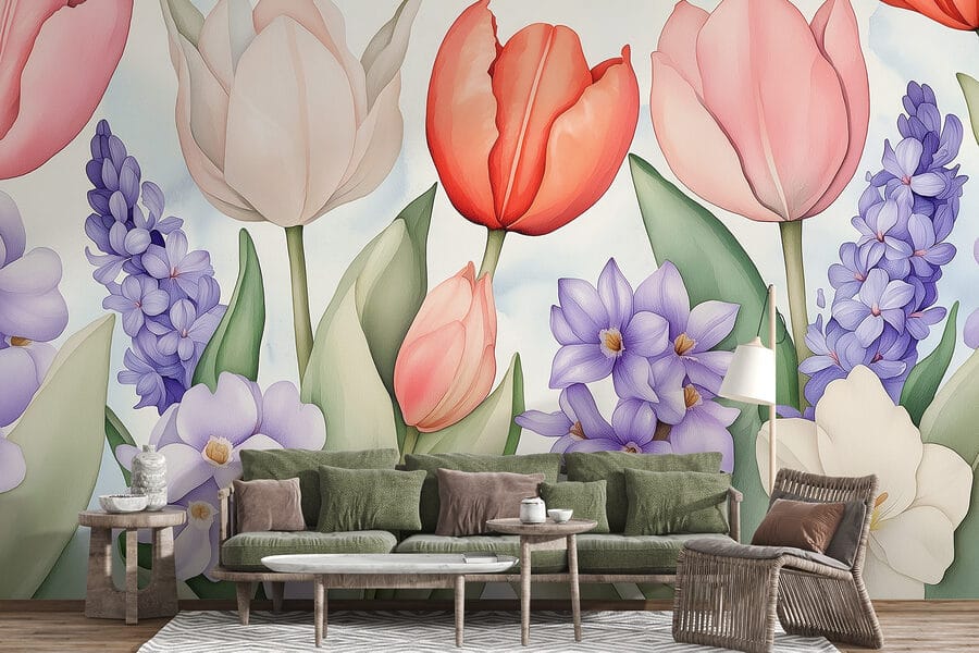 Gruppo di fiori con foglie