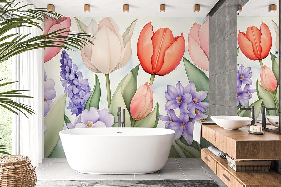 Gruppo di fiori con foglie