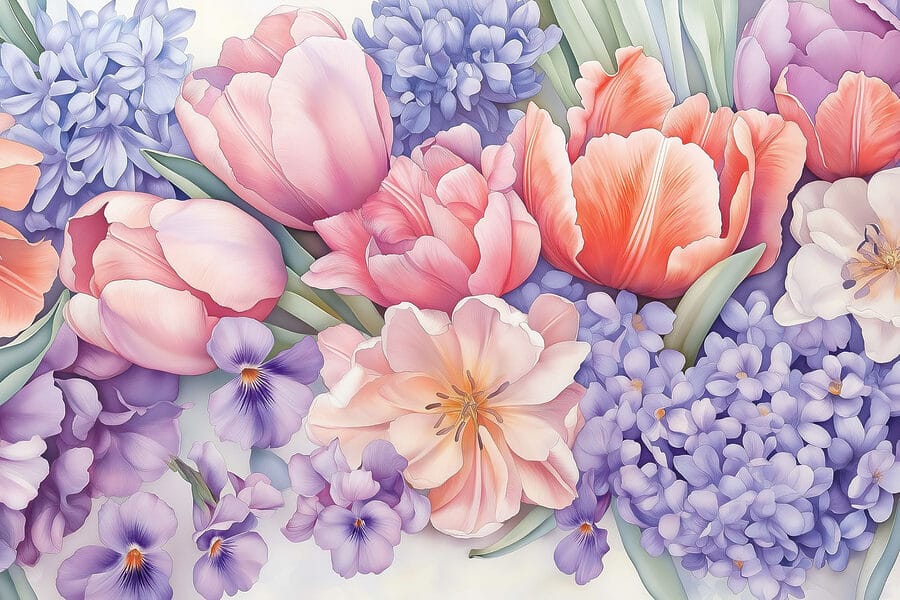 Gruppo di fiori su sfondo bianco