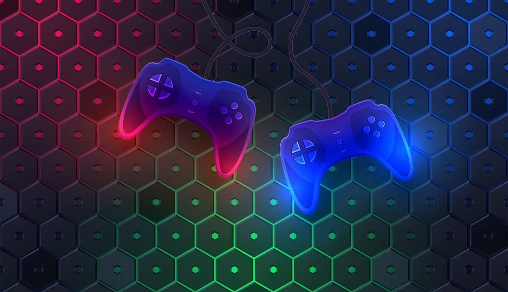 Controller di gioco su sfondo esagonale Controller di gioco su sfondo esagonale