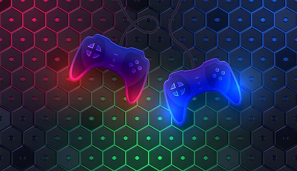 Controller di gioco su sfondo esagonale Controller di gioco su sfondo esagonale