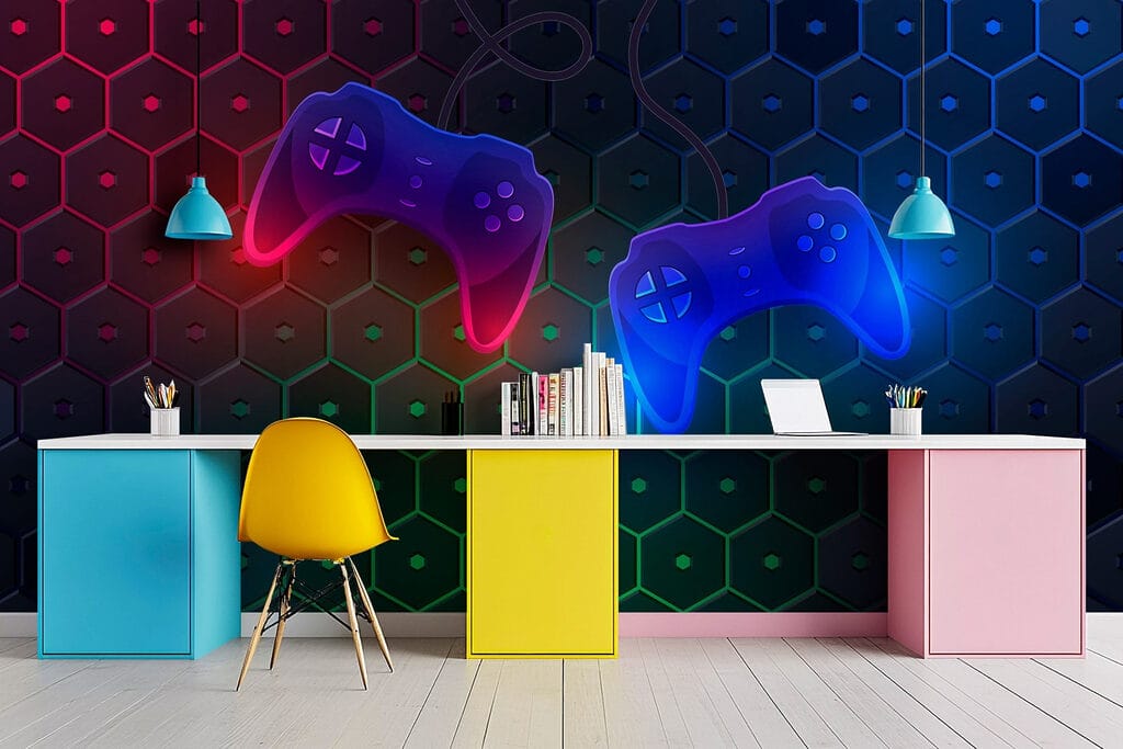 Game controller on a hexagon background