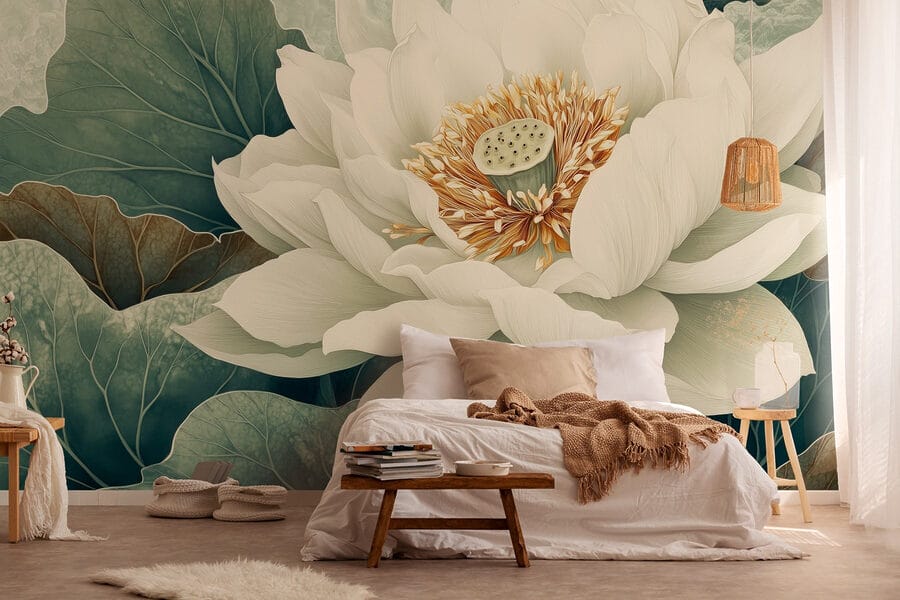 Fiore bianco con foglie verdi