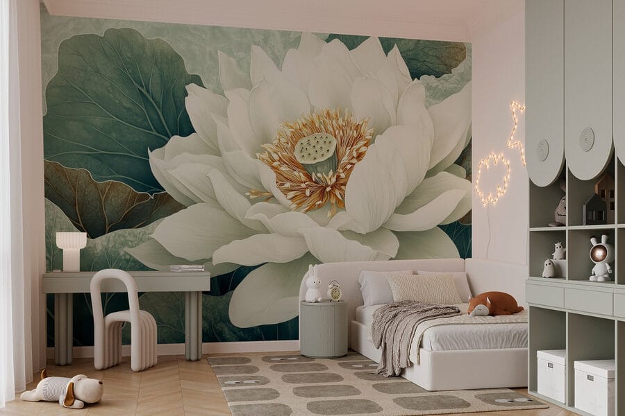 Fiore bianco con foglie verdi