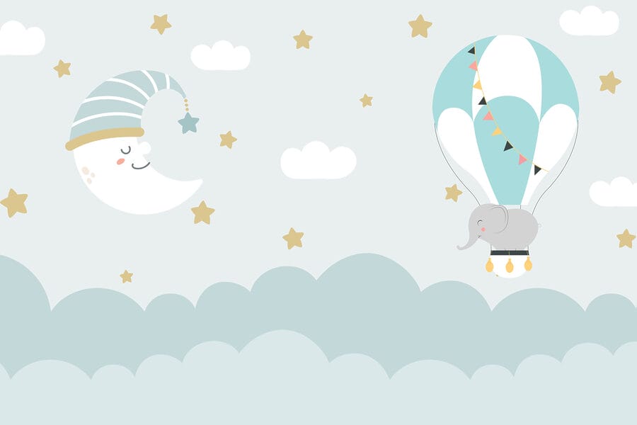 Cartone animato con elefante e luna nel cielo