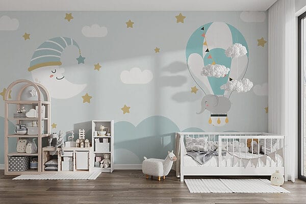 Cartone animato con elefante e luna nel cielo Cartone animato con elefante e luna nel cielo