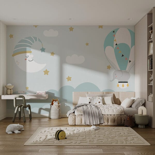 Cartone animato con elefante e luna nel cielo Cartone animato con elefante e luna nel cielo