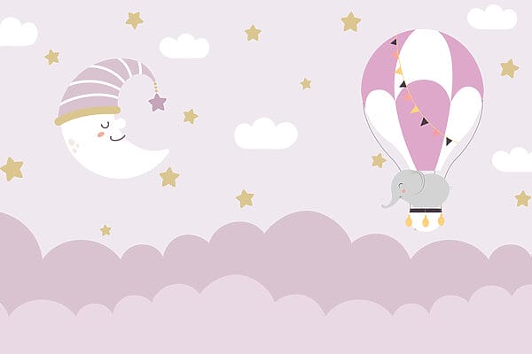 Cartone animato elefante e luna in un palloncino Cartone animato elefante e luna in un palloncino