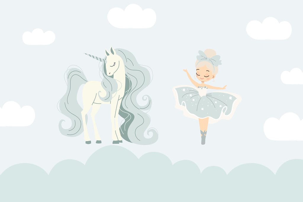 Cartone animato di una ragazza e di un unicorno Cartone animato di una ragazza e di un unicorno