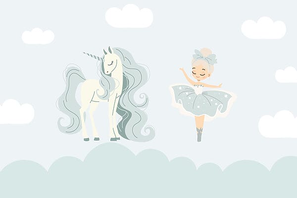 Cartone animato di una ragazza e di un unicorno Cartone animato di una ragazza e di un unicorno