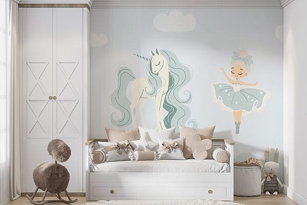 Cartone animato di una ragazza e di un unicorno Cartone animato di una ragazza e di un unicorno