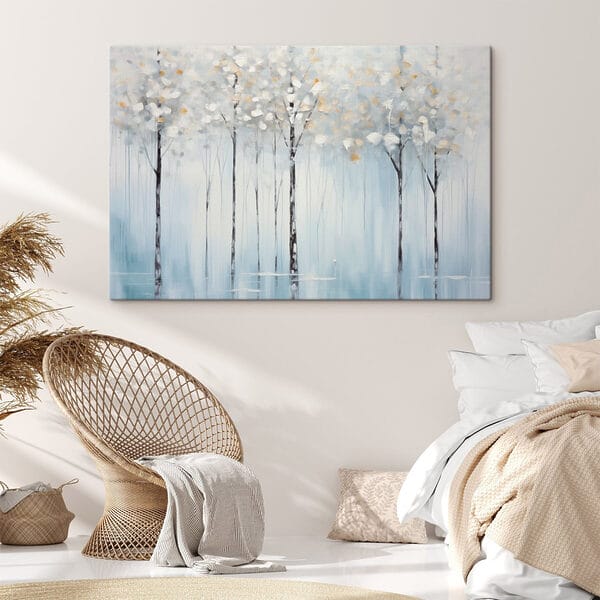 Painting of trees in a lake