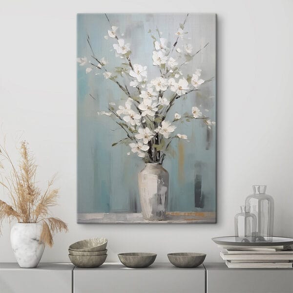 Quadri Dipinto raffigurante un vaso con fiori bianchi (COD: s42746) Quadri Quadri Dipinto raffigurante un vaso con fiori bianchi (COD: s42746)