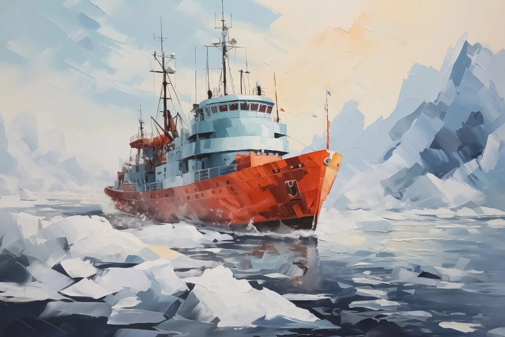 Painting of a ship in the water Painting of a ship in the water