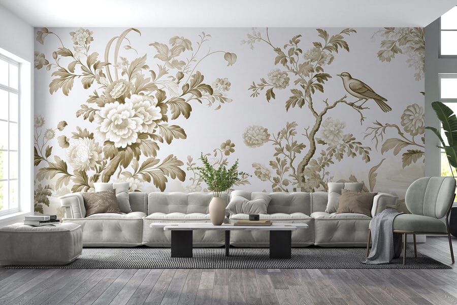Carta da parati Carta da parati con fiori e alberi - immagine 3