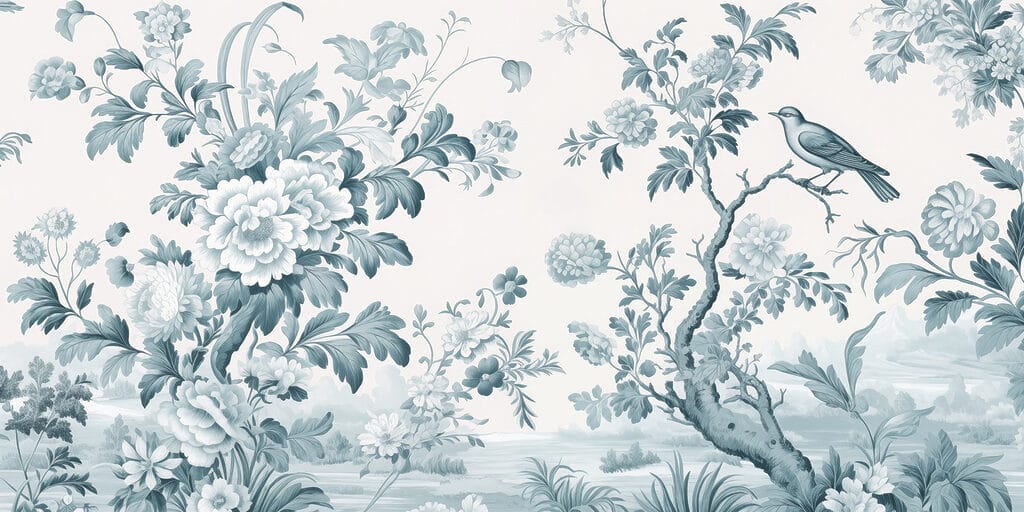 Carta da parati con fiori e alberi Carta da parati con fiori e alberi