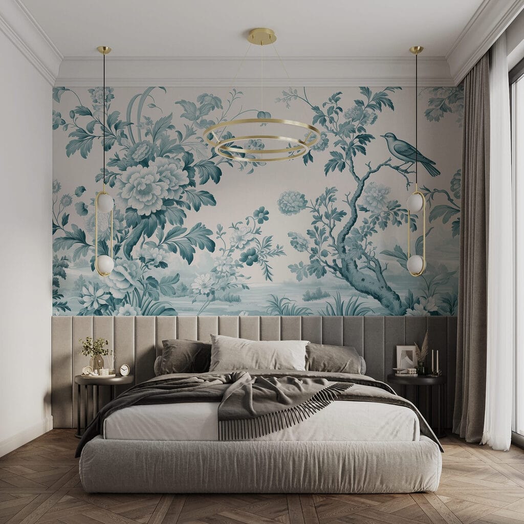Wallpaper with flowers and trees