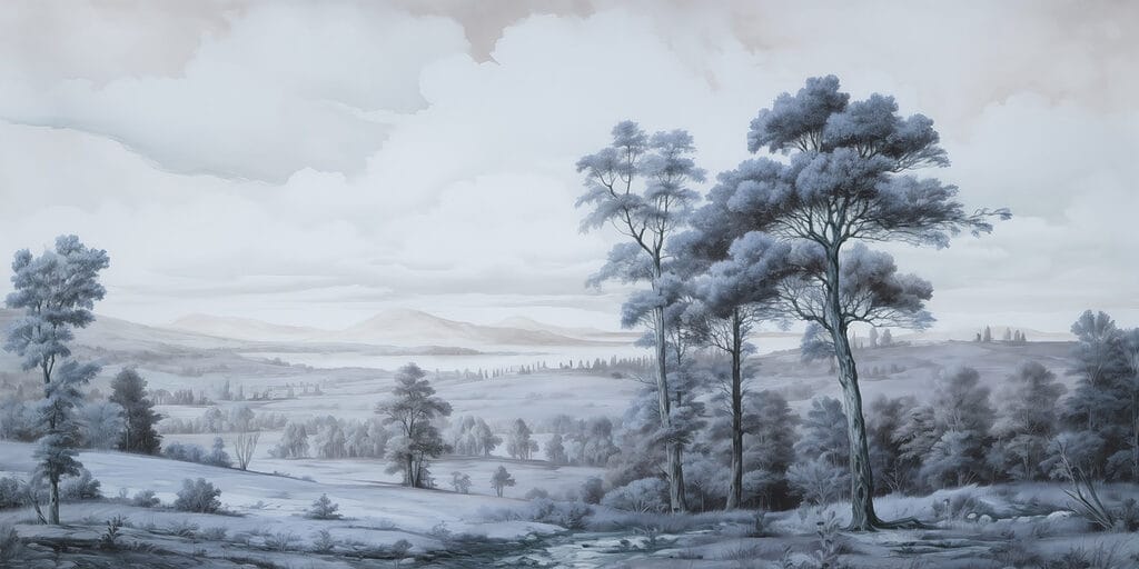 Paesaggio con alberi e fiume Paesaggio con alberi e fiume