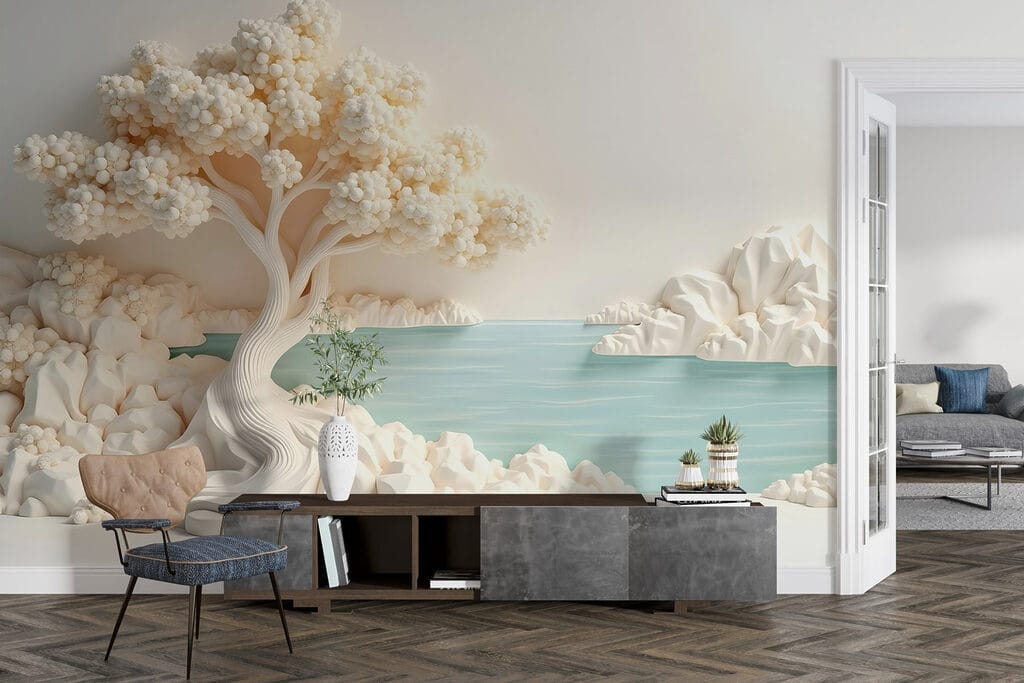 White tree and water