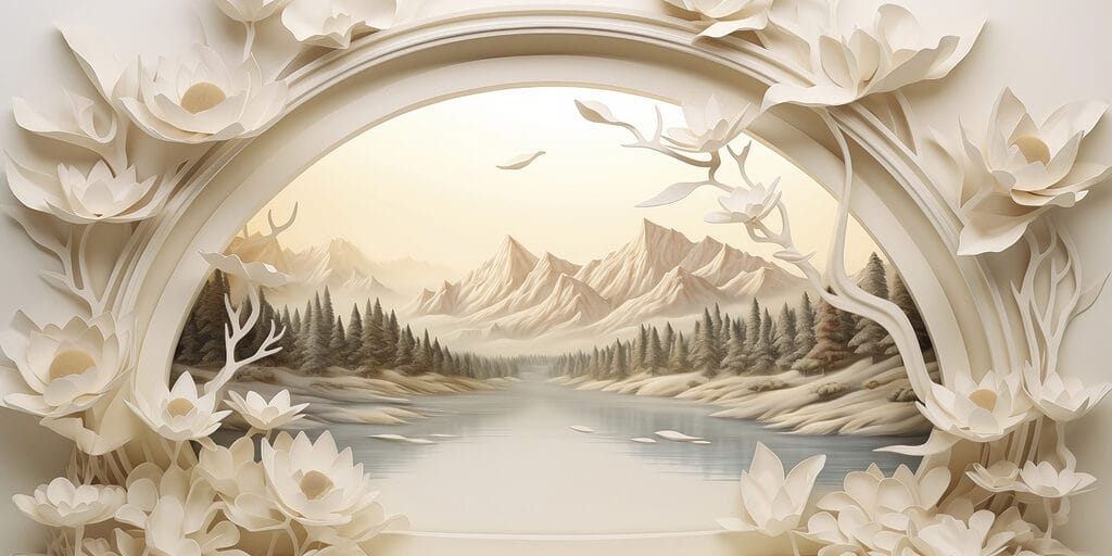 Carta da parati con fiume e alberi Carta da parati con fiume e alberi