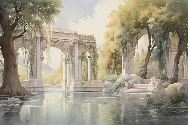 Acqua con alberi e archi Acqua con alberi e archi