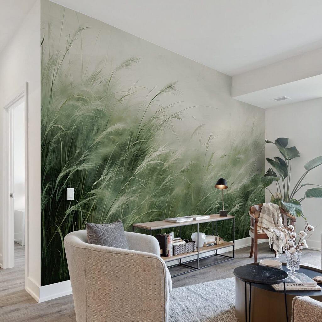 Field of grass with white clouds