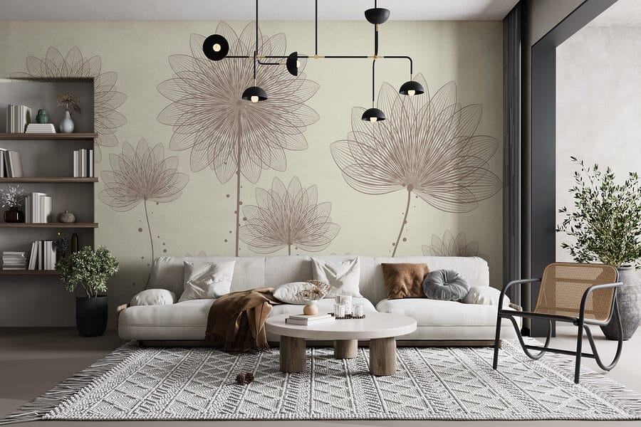 Gruppo di fiori con linee e punti