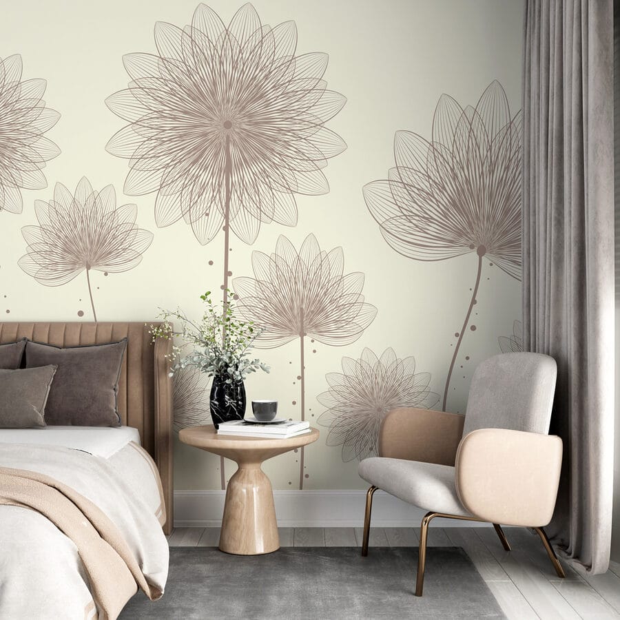 Gruppo di fiori con linee e punti