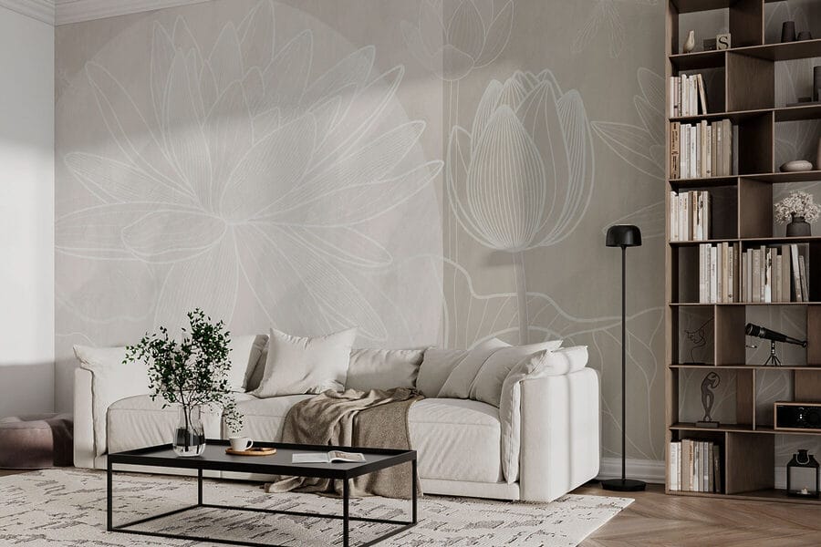Disegno di un fiore bianco su sfondo grigio