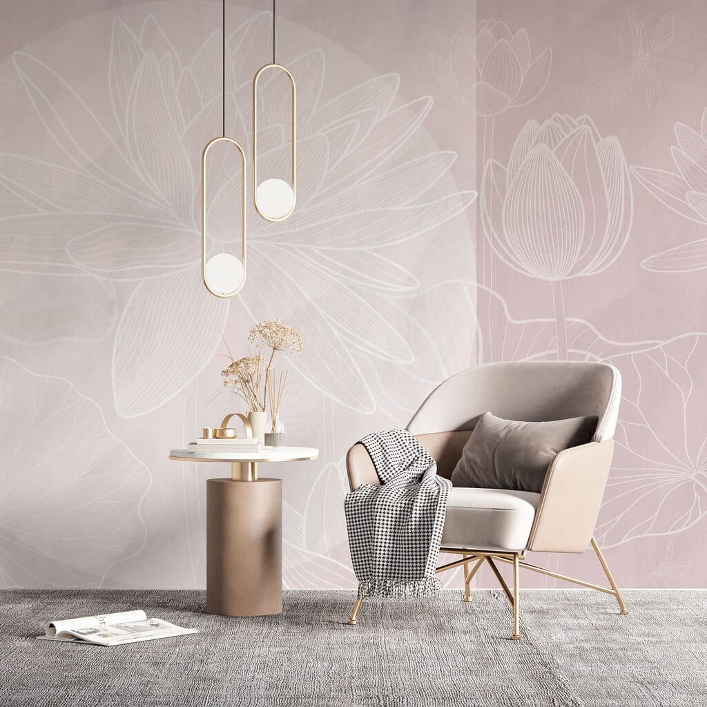 White flower drawing on a grey background