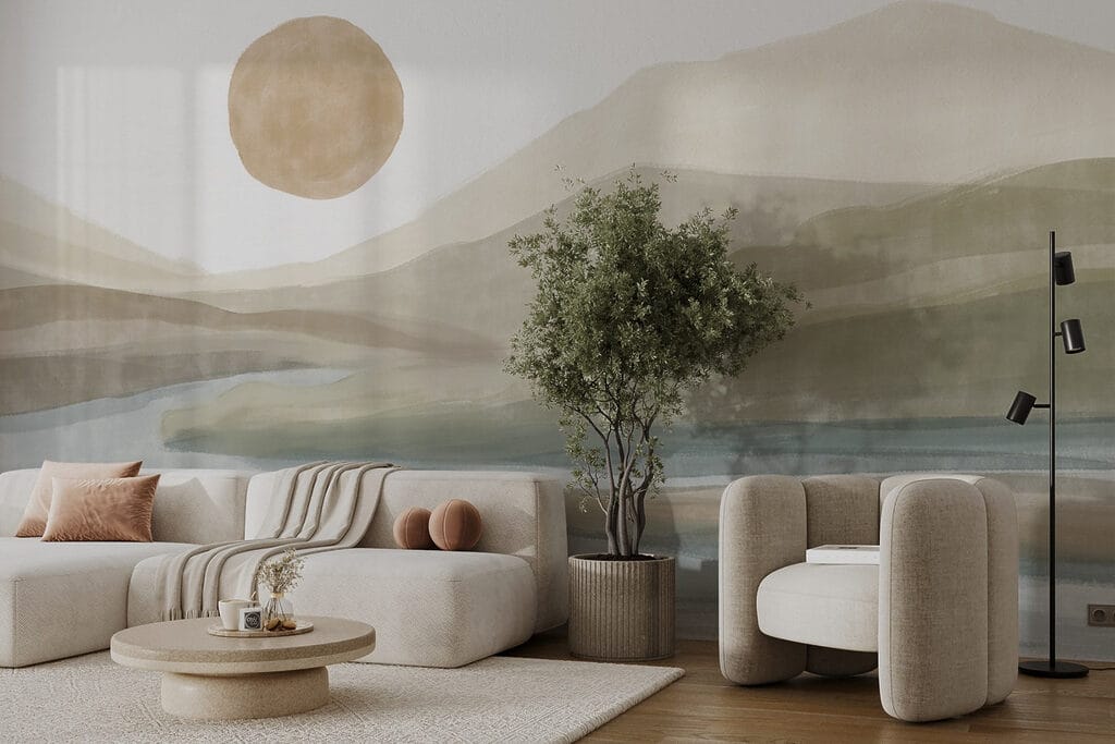 Watercolor painting of a river and mountains Watercolor painting of a river and mountains