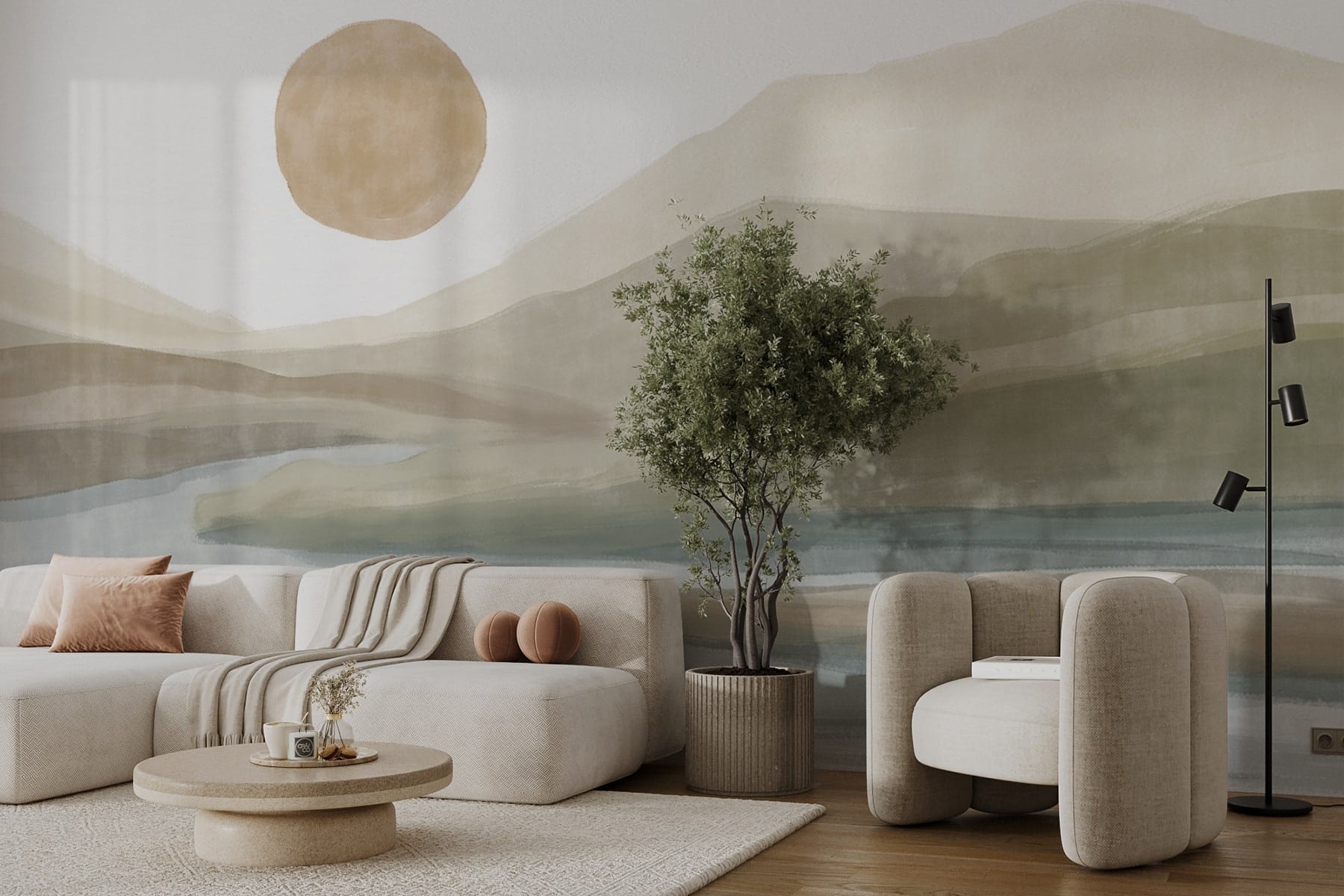 Watercolor painting of a river and mountains Watercolor painting of a river and mountains