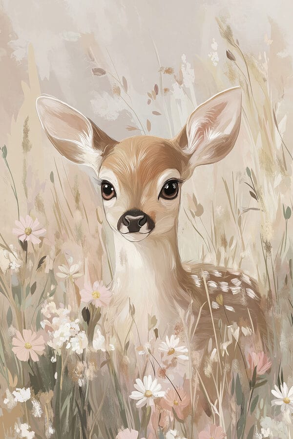 Painting of a deer in a field of flowers Painting of a deer in a field of flowers