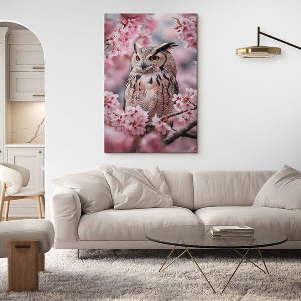 Quadri Un gufo su un albero con fiori rosa (COD: s42784) Quadri Quadri Un gufo su un albero con fiori rosa (COD: s42784)
