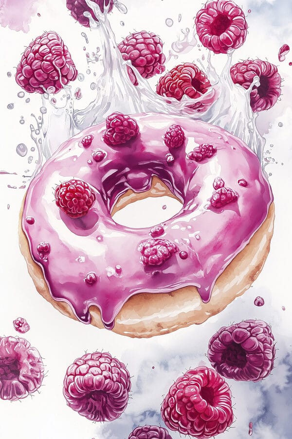Painting of a donut with raspberries Painting of a donut with raspberries