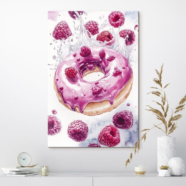 Painting of a donut with raspberries Painting of a donut with raspberries
