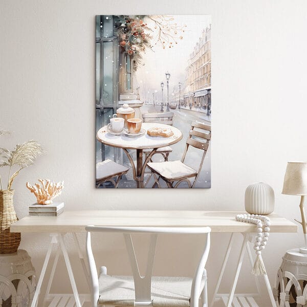 Quadri Quadri Tavolino con tazze da caffè e croissant (COD: s42798)