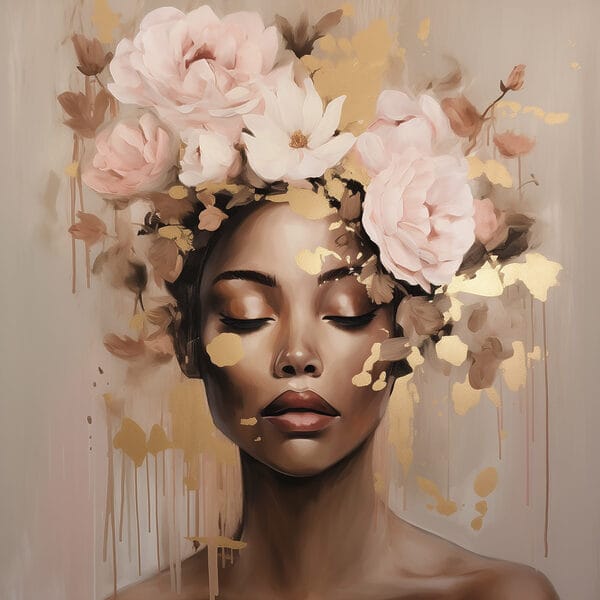 Painting of a woman with flowers on her head Painting of a woman with flowers on her head