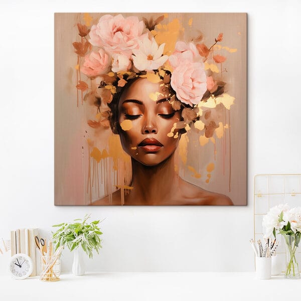 Painting of a woman with flowers on her head Painting of a woman with flowers on her head