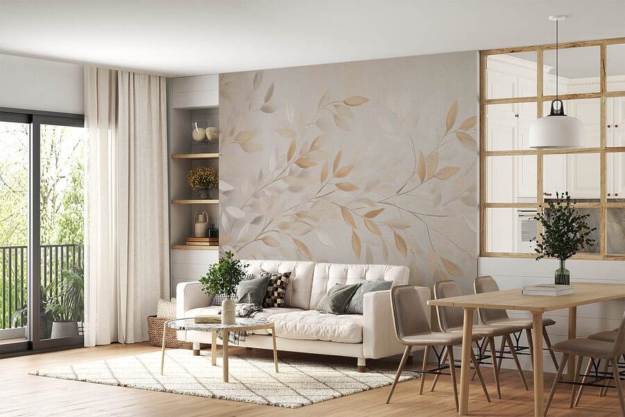 Wall murals Delicate leaves in soft hues.