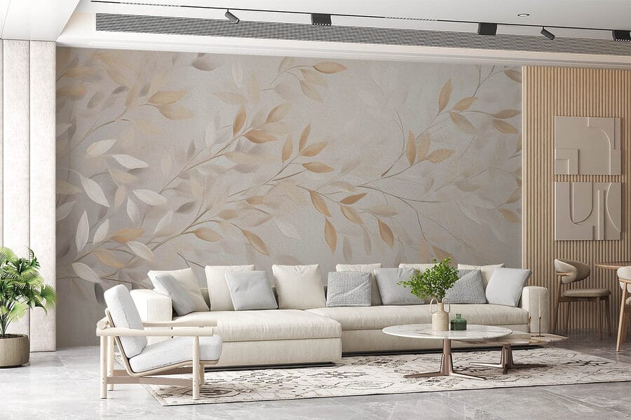 Wall murals Delicate leaves in soft hues.