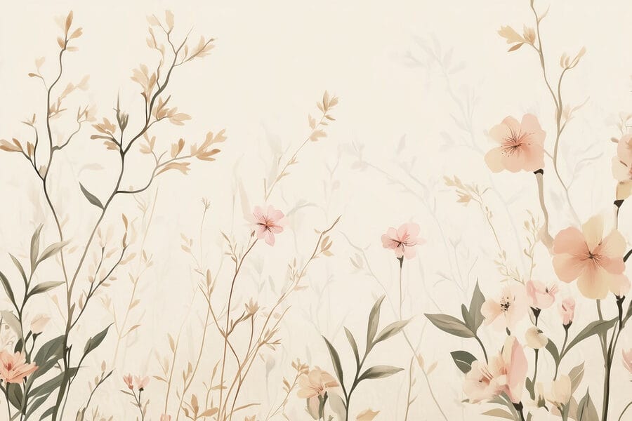 Carta da parati con fiori e foglie